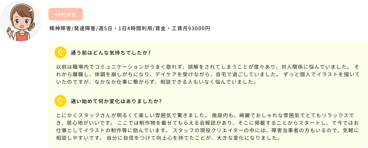 精神障害/発達障害/週5日・1日4時間利用/賃金・工賃月93000円